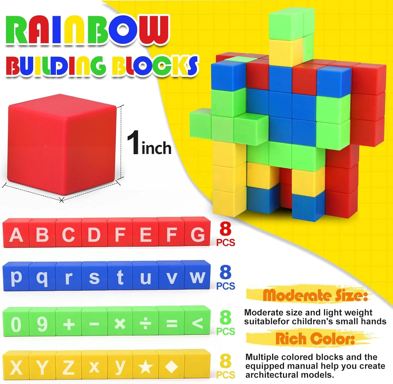 1 Inch Large Magnet Cube for Kids Toddler, Magnetic Blocks Gifts for Boys Girls , Letter Alphabet Sensory STEM Toy Science Kit, Number Construction 3D Puzzle Learning Toy Classroom Must Have 32 Pack