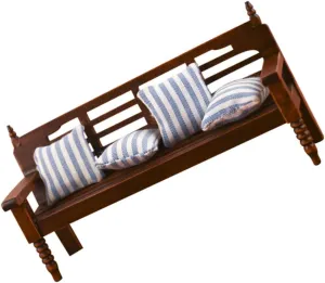 1 Set Scale Wooden Bench Model for Mini House Decoration Adorable Miniature Furniture with Cushions Photo Prop for DIY Craft and Life Scenes