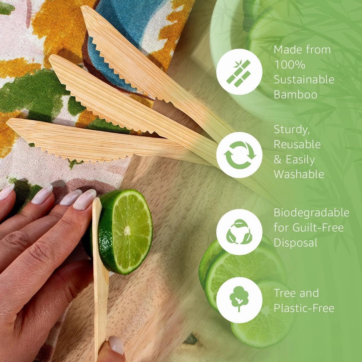 100% Bamboo Knives Set - Biodegradable Cutlery Sets (2400 Eco Friendly Knives) | Bamboo Silverware Disposable or Reusable | Compostable FSC Certified Flatware for Weddings, Camping & Parties