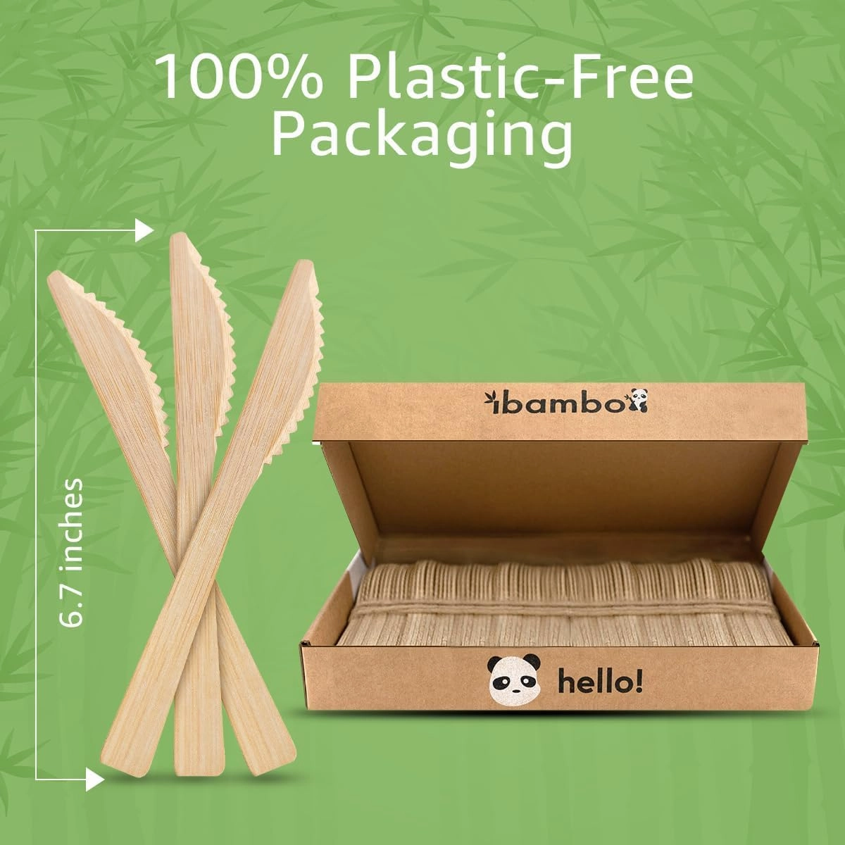 100% Bamboo Knives Set - Biodegradable Cutlery Sets (2400 Eco Friendly Knives) | Bamboo Silverware Disposable or Reusable | Compostable FSC Certified Flatware for Weddings, Camping & Parties