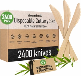 100% Bamboo Knives Set - Biodegradable Cutlery Sets (2400 Eco Friendly Knives) | Bamboo Silverware Disposable or Reusable | Compostable FSC Certified Flatware for Weddings, Camping & Parties