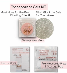 100 Floating Rose Gold Pearls with Sparkling Rose Gold Gems-Fills 2 Gallons of The Transparent Gels for The Floating Effect-Exclusive Measured Floating Kit-Warm White Submersible Fairy Lights