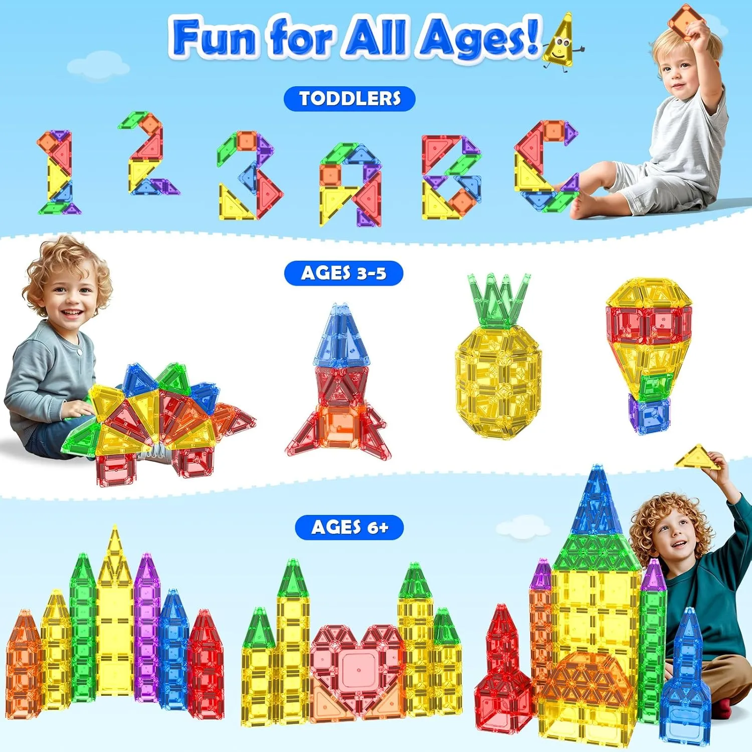 100PCS Magnetic Tiles - Mini Magnetic Blocks for Toddlers, Preschool Educational Toys for Kids Ages 3 , Toddler Essential Travel Toy, Creative Gift for Boys & Girls