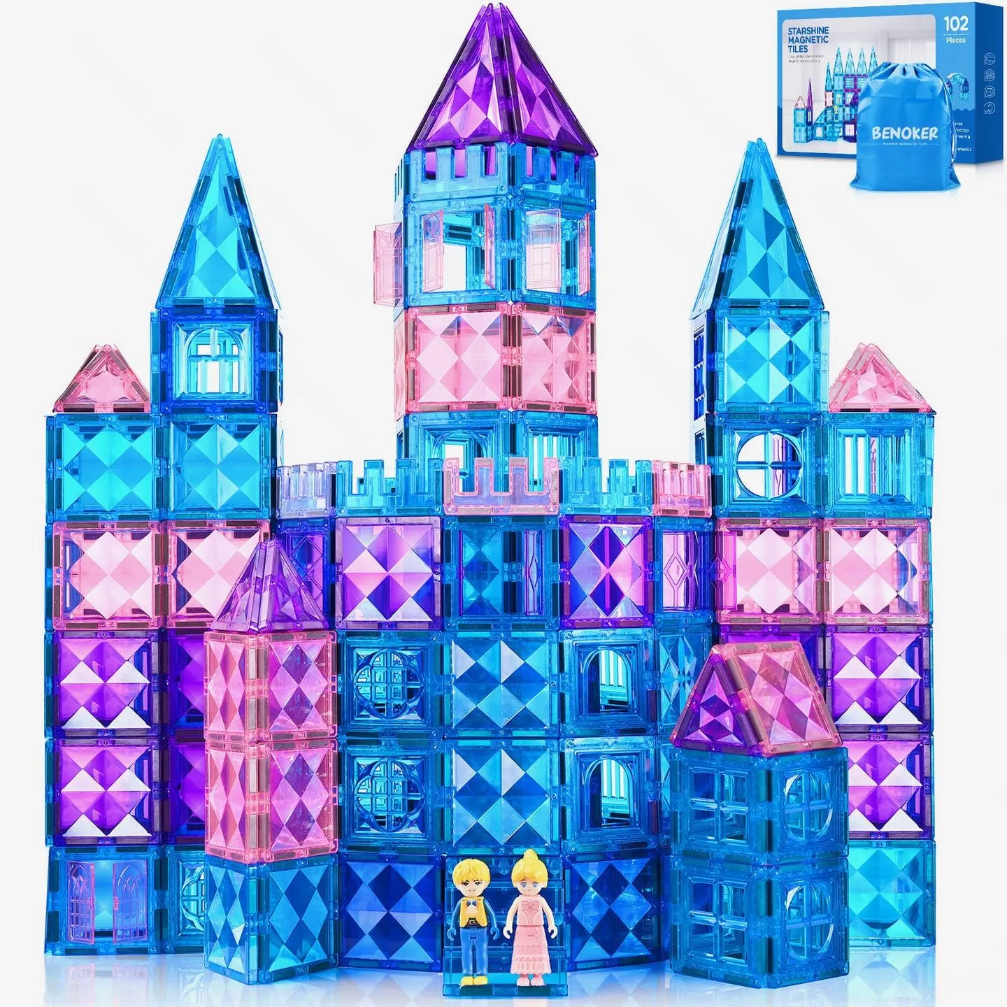 102PCS Ice Castle Magnetic Tiles, 3D Building Blocks STEM Educational Kids Toys for Pretend Play, 3 4 5 6 7 8 Year Old Birthday Gifts for Boys and Girls, Preschool Learning Toys for Birthday