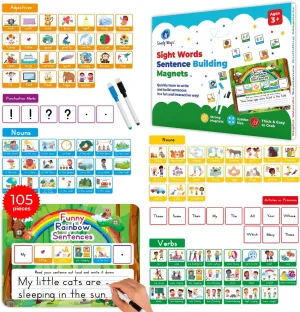 105 PCS Sentence Building Kit for Kids, Sight Word Magnets, Word Magnets for Fridge, Speak and Spell, Speech Therapy Toys for Toddlers 3-4, Classroom Must Haves for Learning to Read - Simply Magic