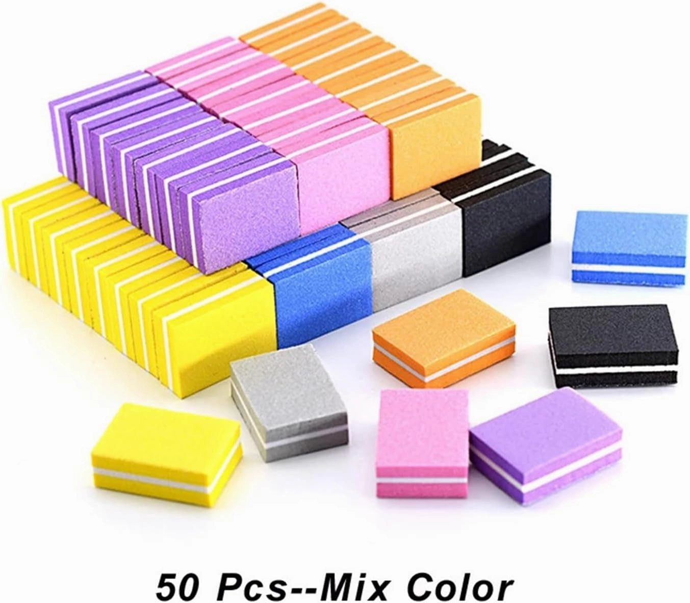 10/25/50Pcs Colorful Nail Files Acrylic Nails Double Side 100/180 Grit Emery Boards for Professional Manicure Pedicure Tool(50Pcs Mix Color)