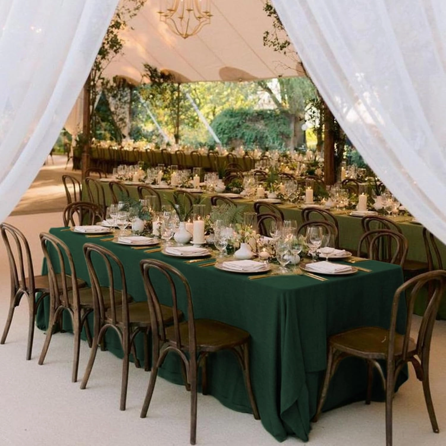 10 Pack 60 x 126 Inch Rectangle Tablecloth, Hunter Green Tablecloth for 8 Feet Rectangle Tables, Stain and Wrinkle Resistant Washable Fabric Table Cloth for Wedding Dining Table Buffet Parties Camping
