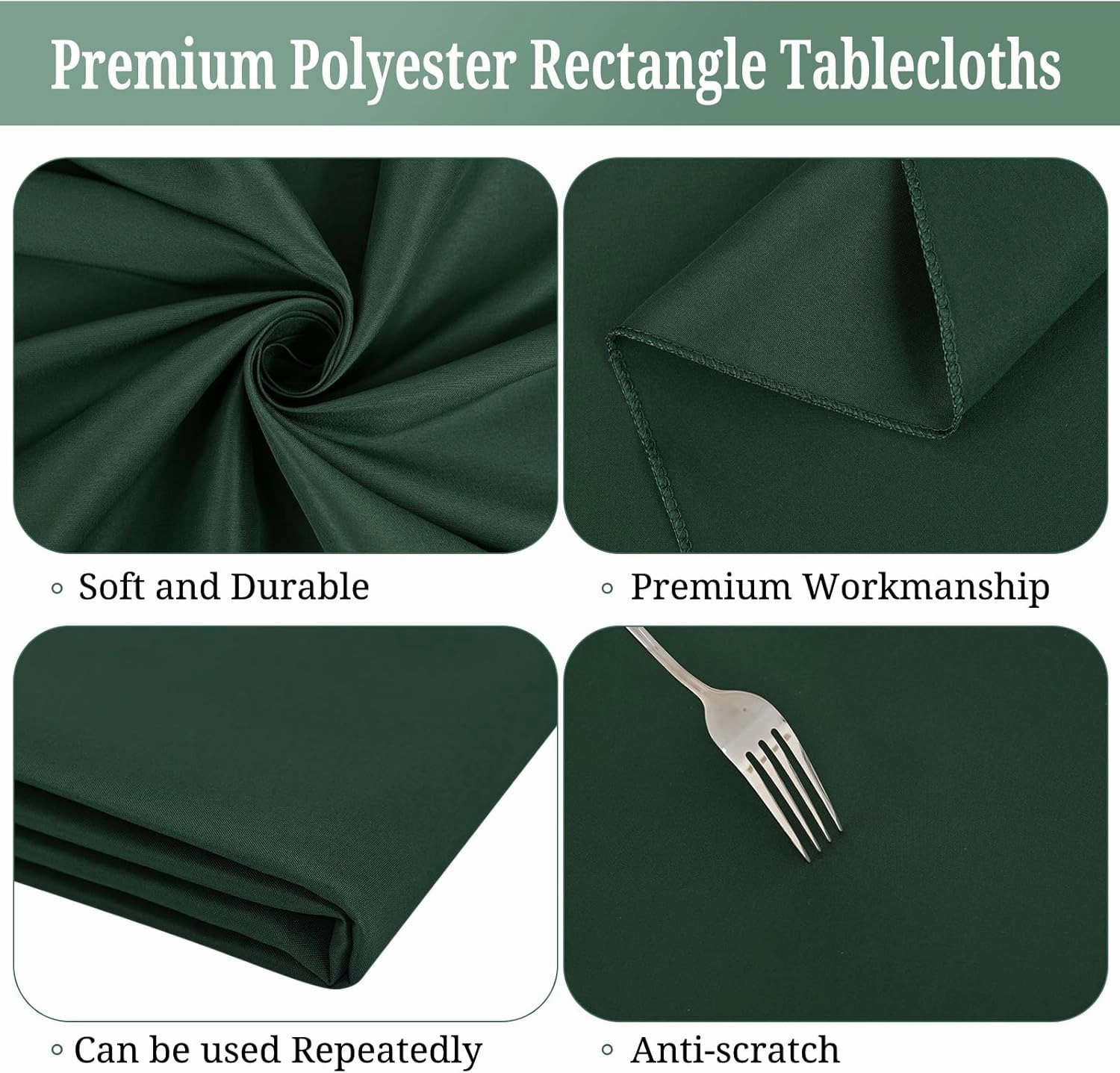 10 Pack 60 x 126 Inch Rectangle Tablecloth, Hunter Green Tablecloth for 8 Feet Rectangle Tables, Stain and Wrinkle Resistant Washable Fabric Table Cloth for Wedding Dining Table Buffet Parties Camping