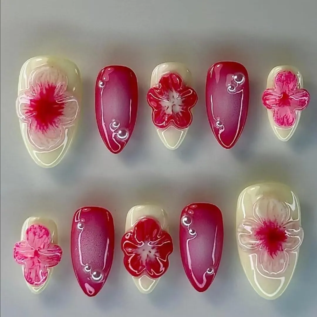 10PCS Handmade Nails Press On Nails Almond Art False Nails Women's Nails Kit,Medium