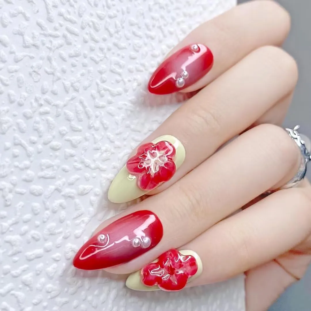 10PCS Handmade Nails Press On Nails Almond Art False Nails Women's Nails Kit,Medium