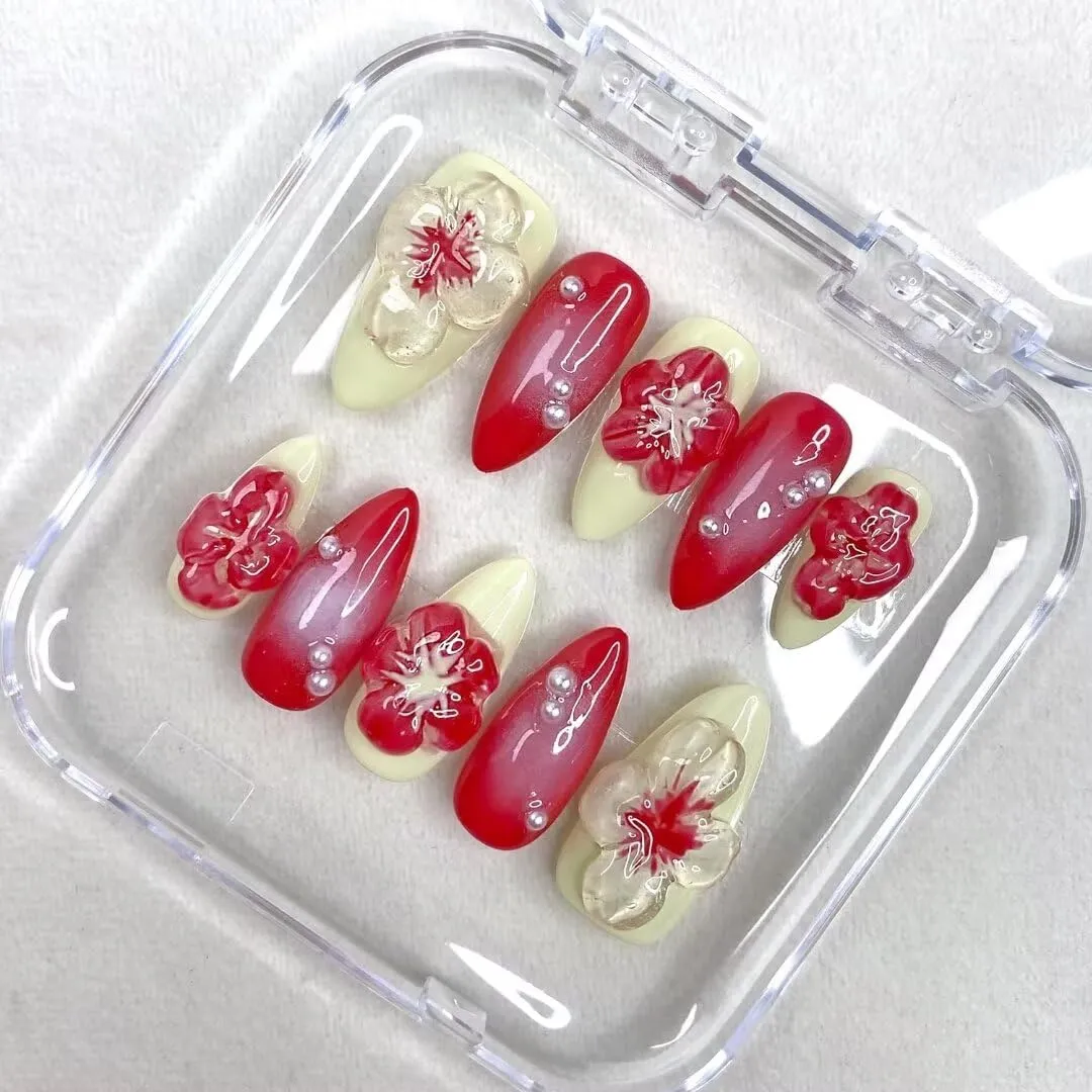10PCS Handmade Nails Press On Nails Almond Art False Nails Women's Nails Kit,Medium