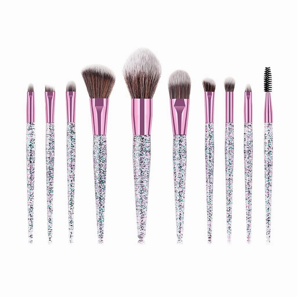 10pcs Makeup Brush Set Glitter Shinny Crystal Foundation Blending Power Face Cosmetic Beauty Make Up Tool