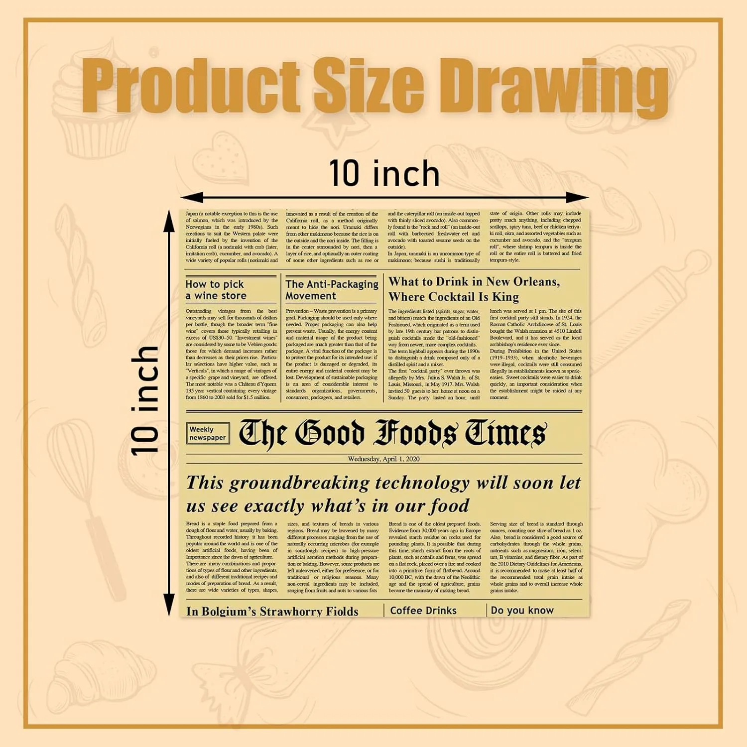 10" x 10" - 200 Pk - Brown Food Word Text Grease-Resistant Wrap Paper, Basket Liners Deli Paper, Best Kraft Food Wrapping Paper Sheets for Bakery, Picnic, Festival, Fair or BBQ (Kraft Newsprint)