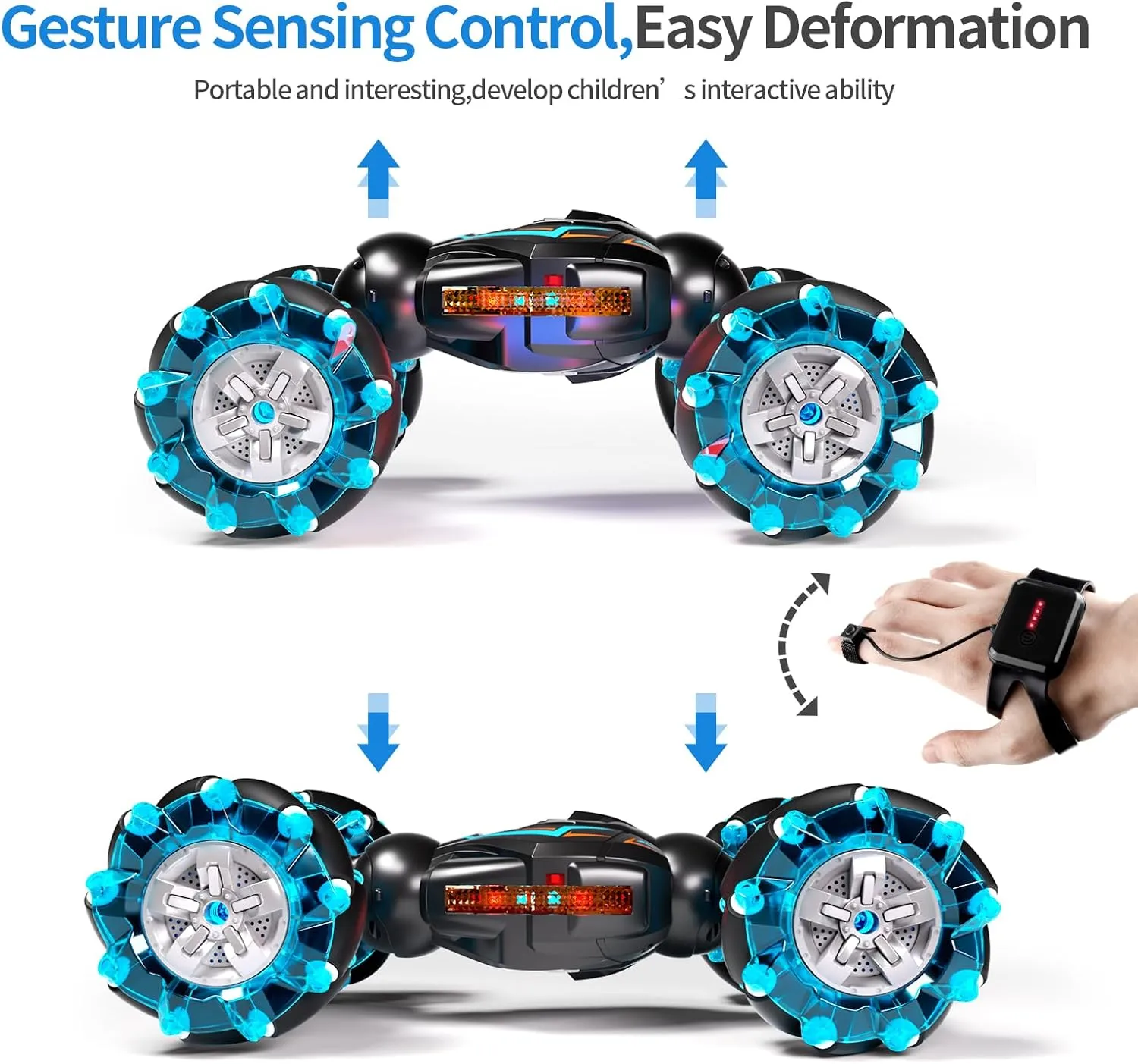 1:12 RC Stunt Car, 2.4GHz 4WD Remote Control Gesture Sensor Toy Cars, Double Sided Rotating Off Road Vehicle 360° Flips with Lights Music, Toy Cars for Boys & Girls Birthday