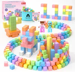 115PCS Magnetic Blocks Set, Magnet Building Blocks with Toy Figurine and Storage Bag for Kids Gifts, STEM Educational Preschool Sensory Toys for Toddlers Boys Girls Ages 3 4 5 6 7 8  (Macaron Color)