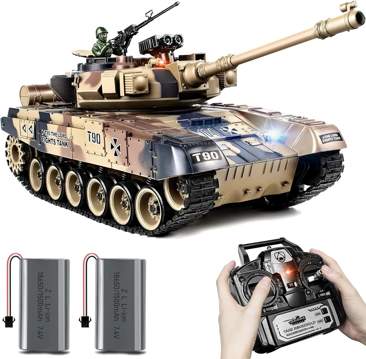 1:18 RC Tank, 2.4Ghz Russian T-90 Remote Control Tank Model Toy That Shoots BBS and Water Bombs, Army Toys with Smoke, Sound, Recoil, Military RC Vehicle for Adults and Kids 6  Year Old