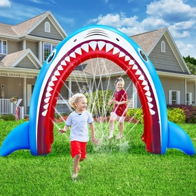 11Ft Long Inflatable Shark Sprinkler for Kids, Giant Outdoor Water Toys Blow up Shark Arch Sprinkler for Kids Adults Fun Summer Gifts Backyard Garden Lawn Water Party Games Outside Activities