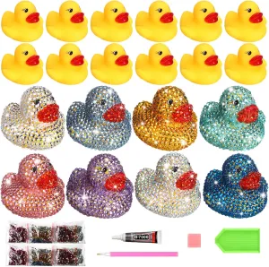 12 Pcs Rubber Ducks Diamond Art Ducks Diamond Duck Set Diamond Art Kit DIY Colorful Mini Ducks Decoration Cute Duck Assortment Car Ducks Ornaments for Home and Office Decoration