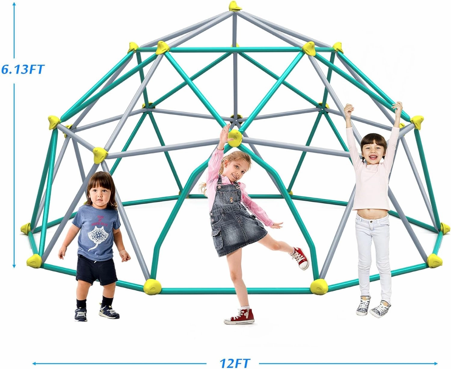 12 FT Climbing Dome Jungle Gym for Kids - Outdoor Playset for Boys & Girls Ages 3-10, Heavy-Duty Steel Rust-Resistant Design, Supports 1000 LBS,Easy Assembly,Gift for Boys, Girls (Grey, 12FT)