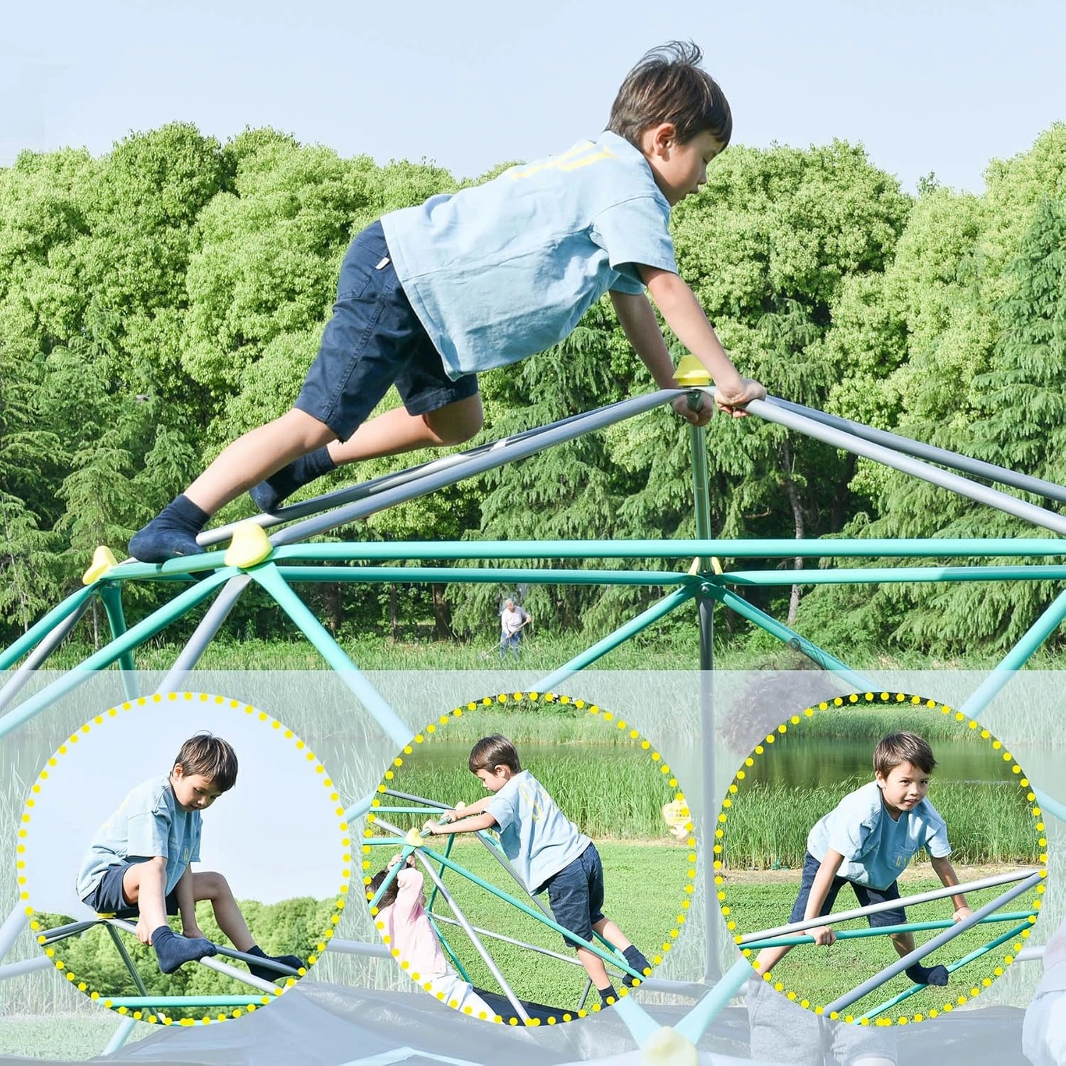 12 FT Climbing Dome Jungle Gym for Kids - Outdoor Playset for Boys & Girls Ages 3-10, Heavy-Duty Steel Rust-Resistant Design, Supports 1000 LBS,Easy Assembly,Gift for Boys, Girls (Grey, 12FT)