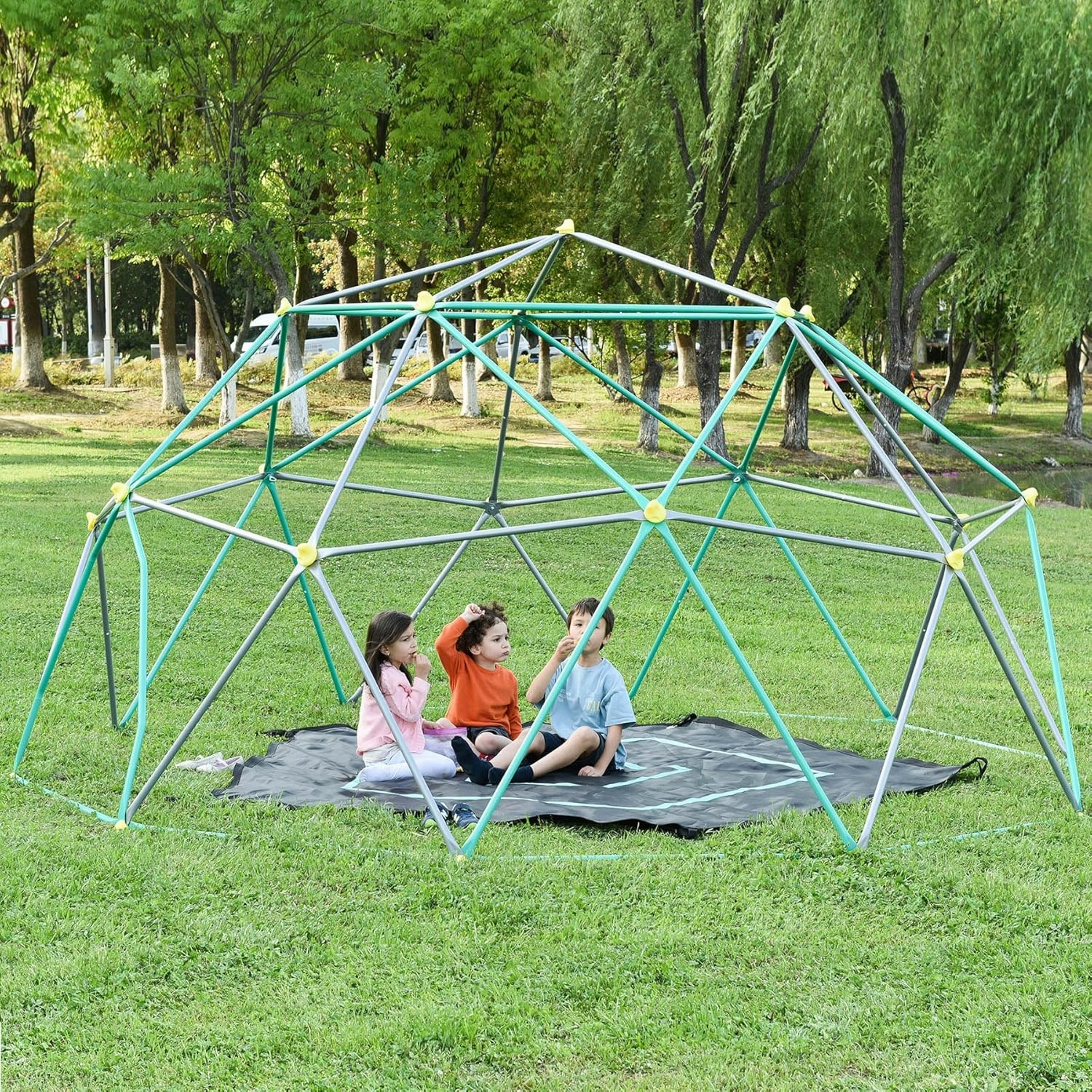 12 FT Climbing Dome Jungle Gym for Kids - Outdoor Playset for Boys & Girls Ages 3-10, Heavy-Duty Steel Rust-Resistant Design, Supports 1000 LBS,Easy Assembly,Gift for Boys, Girls (Grey, 12FT)