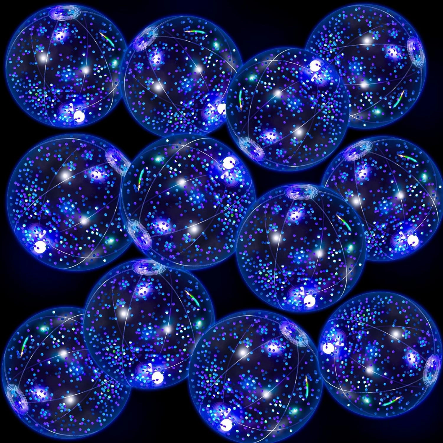 12 Pack 12 Inch Glow in The Dark LED Beach Ball Jumbo Confetti Glitters Inflatable Ball Swimming Pool for Party Pool Summer(Blue)
