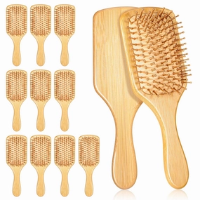 12-Pack Natural Bamboo Hair Brushes for Scalp Massage & Detangling, Anti-Static Wooden Paddle Brush with Ergonomic Handle and Bamboo Bristles, DIY Engraving Gifts for Women/Men/Kids, All Hair Types