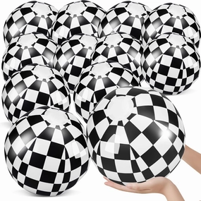 12 Pcs 12" Large Black and White Beach Ball Checkered Flag Themed Beach Ball Bulk Party Supplies for Race Car Hot Wheels Summer Pool Birthday Party End of The Year Class Decorations Favor