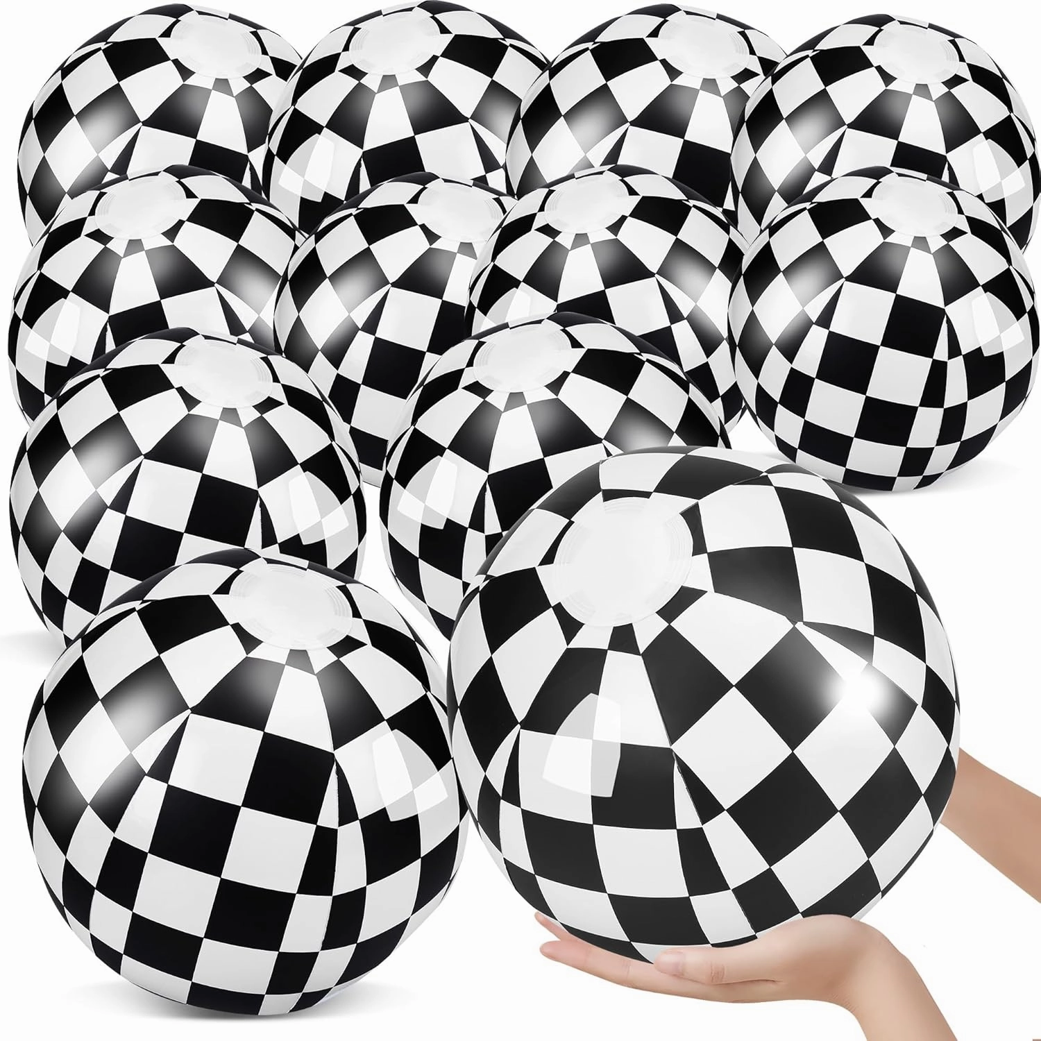 12 Pcs 12" Large Black and White Beach Ball Checkered Flag Themed Beach Ball Bulk Party Supplies for Race Car Hot Wheels Summer Pool Birthday Party End of The Year Class Decorations Favor