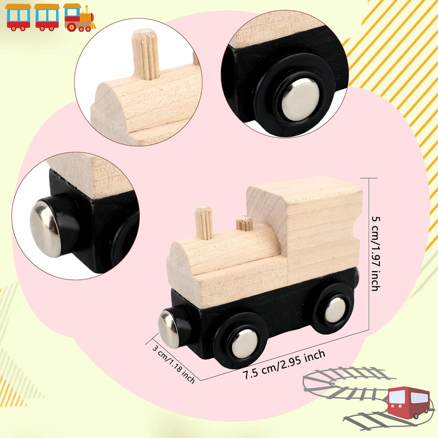 12 Pcs Wooden Trains Toys Unpainted Wood Train Cars Weak Magnetic Suction Paintable Wooden Railway for Kids Educational Toys Birthday Christmas Party Gifts (Style Set 1)