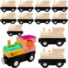 12 Pcs Wooden Trains Toys Unpainted Wood Train Cars Weak Magnetic Suction Paintable Wooden Railway for Kids Educational Toys Birthday Christmas Party Gifts (Style Set 1)