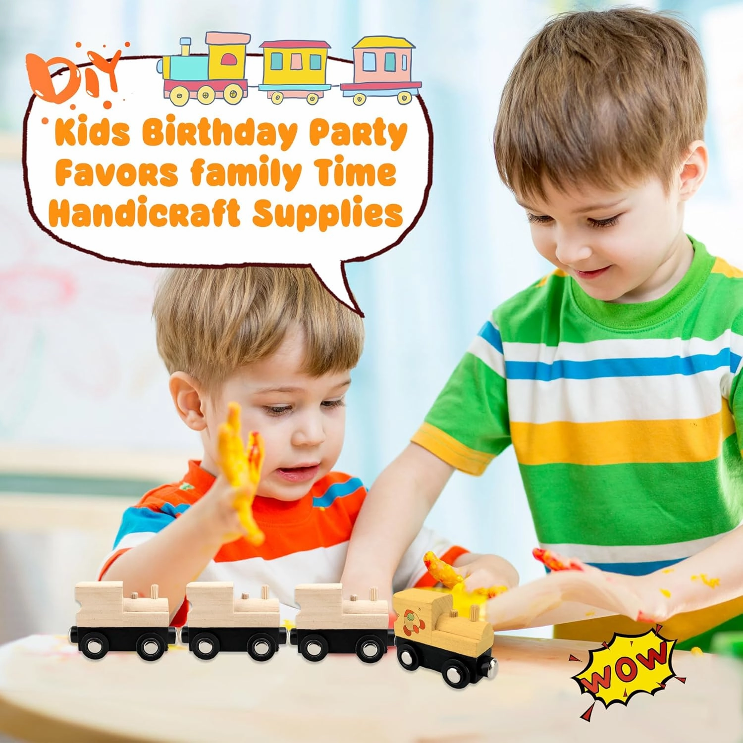 12 Pcs Wooden Trains Toys Unpainted Wood Train Cars Weak Magnetic Suction Paintable Wooden Railway for Kids Educational Toys Birthday Christmas Party Gifts (Style Set 1)