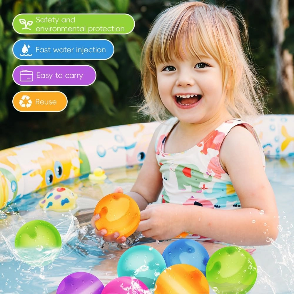 12PCS Squeeze-Open Reusable Water Balloons – Soft Silicone Self-Sealing Water Balls for Kids, Quick Fill Summer Toys for Pool, Beach, Outdoor Water Play, with Mesh Bag