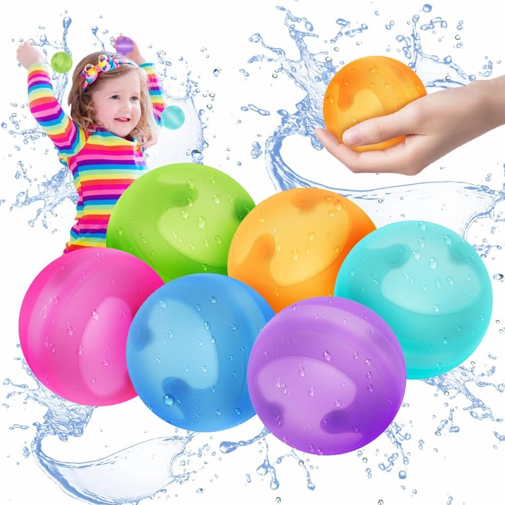 12PCS Squeeze-Open Reusable Water Balloons – Soft Silicone Self-Sealing Water Balls for Kids, Quick Fill Summer Toys for Pool, Beach, Outdoor Water Play, with Mesh Bag