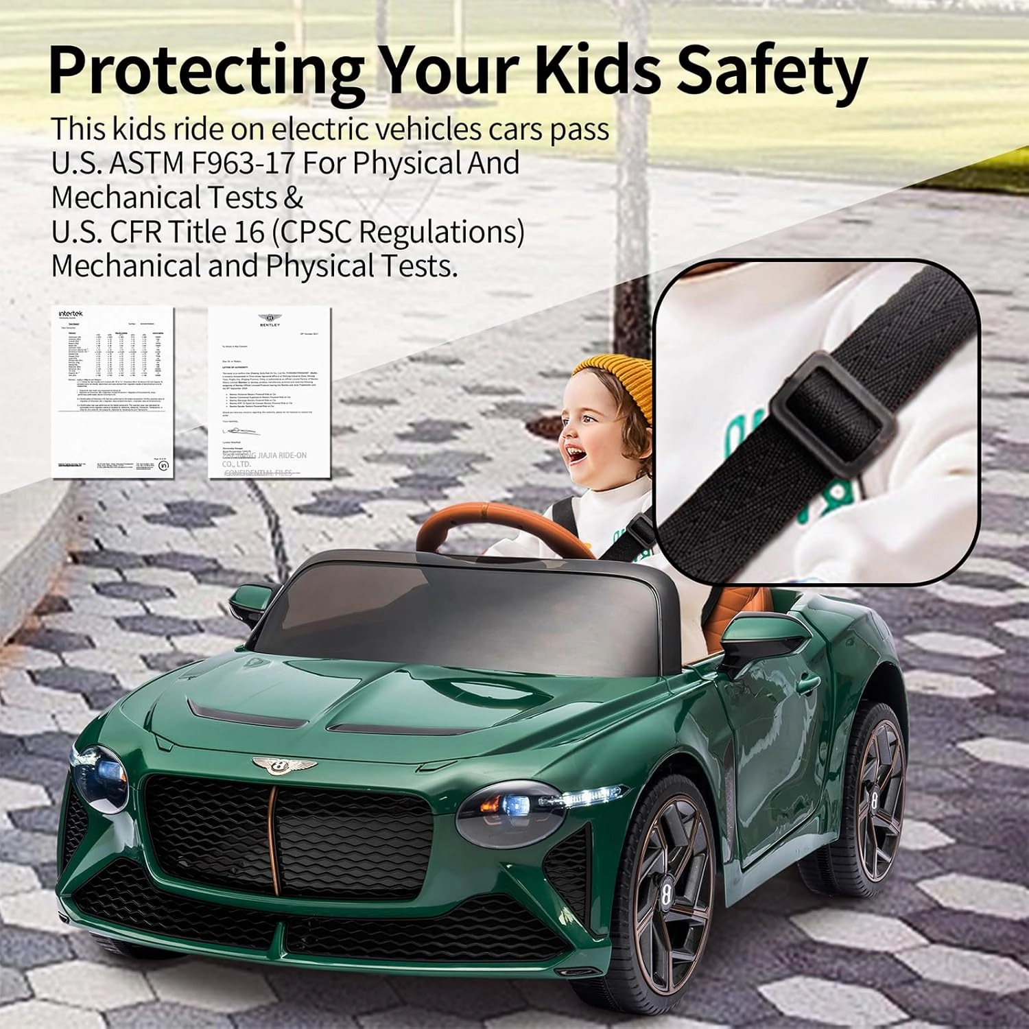 12V Battery Kids Ride on Electric Car 4 Power Wheel Toy Mini Car for Baby Toddler to Drive Vehicles with Steering Remote Control Kid Car Bentley Bacalar for Girls Boys-Green