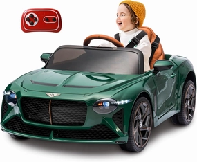 12V Battery Kids Ride on Electric Car 4 Power Wheel Toy Mini Car for Baby Toddler to Drive Vehicles with Steering Remote Control Kid Car Bentley Bacalar for Girls Boys-Green