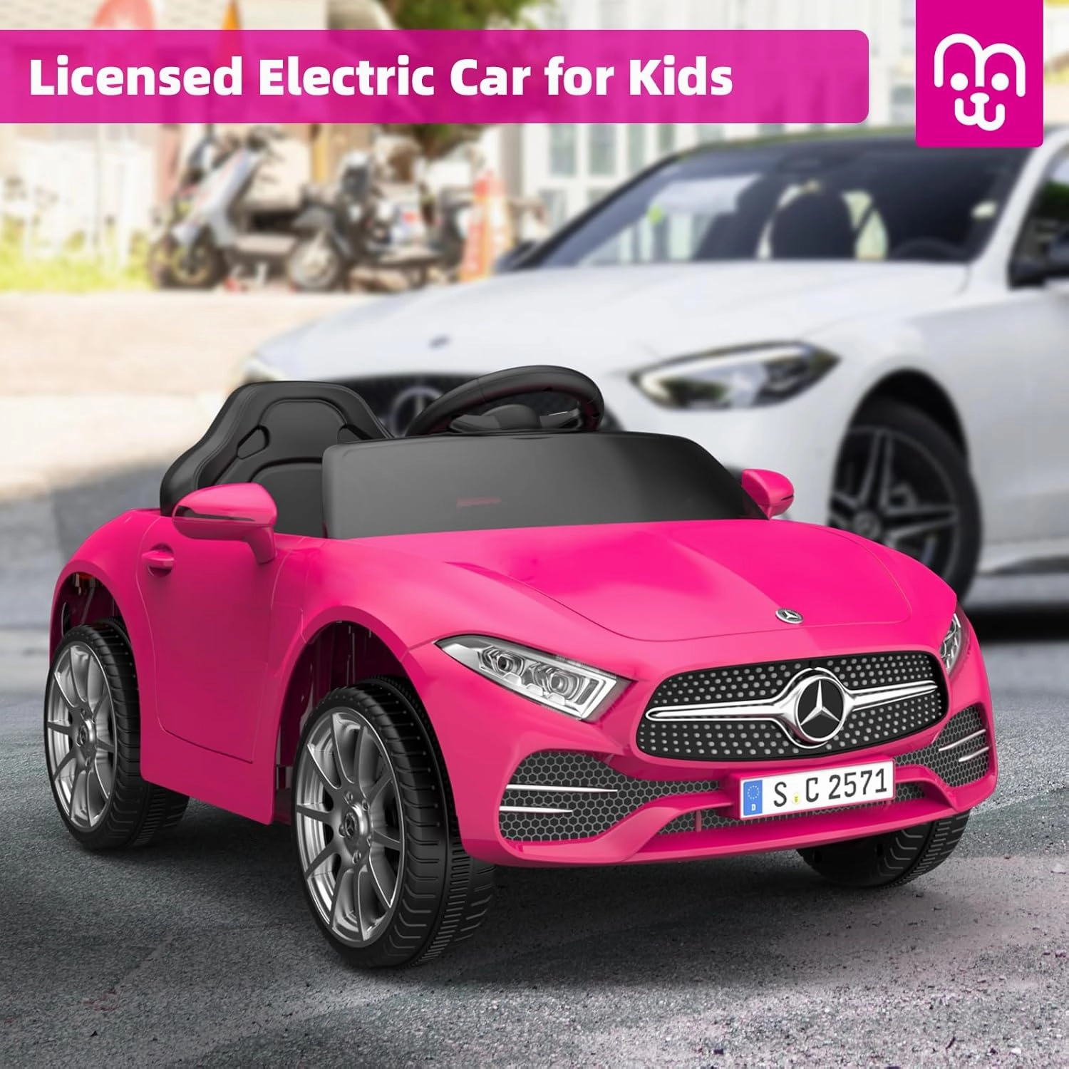 12V Kids Electric Car Remote Control Ride On Car Bluetooth USB Music Player 3.1MPH Max Speed Battery Powered Roadster Gift for Boys and Girls-Rosy