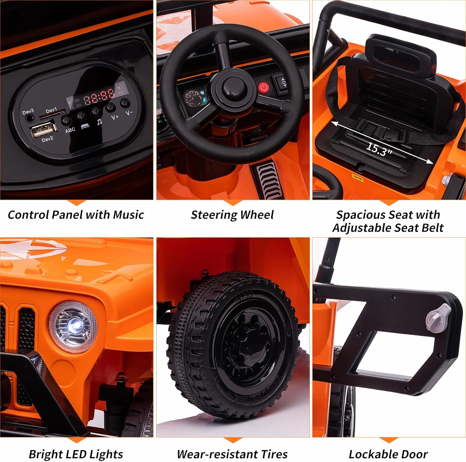 12V Power Wheels Toddler Ride-On Toy,Electric Ride On Car with Remote Control,Mp3, Led Lights, Suspension System, Double Doors, Safety Belt,Kids Ride On Truck Car for 3-5 Ages,Orange