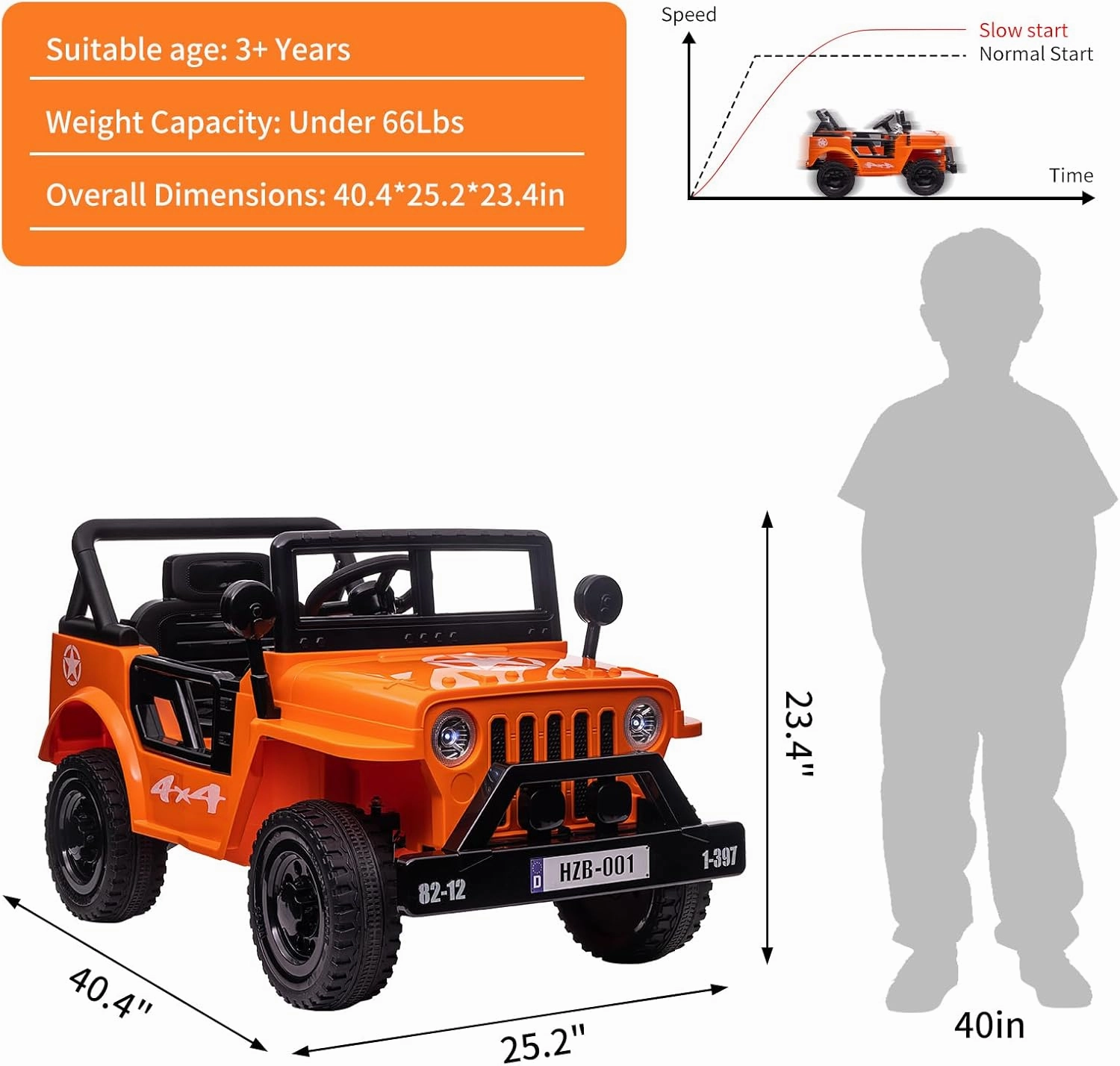 12V Power Wheels Toddler Ride-On Toy,Electric Ride On Car with Remote Control,Mp3, Led Lights, Suspension System, Double Doors, Safety Belt,Kids Ride On Truck Car for 3-5 Ages,Orange