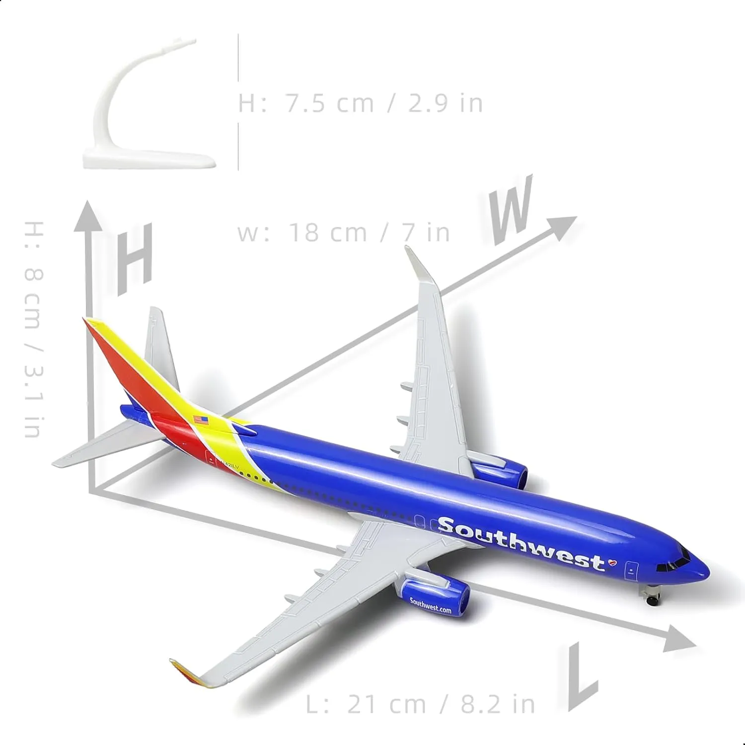1/300 American for Southwest Diecast Metal Airplane Model Kit (8.3-inches L) with Stand, 737 Plane Model for Adult Aviation Gifts, Desktop Display Airplane