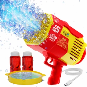 132-Hole Bazooka Bubble Gun Blaster for Kids - Rechargeable Bubbles Blower, Machine, Guns for Kid Ages 4-8, 8-12 Summer Fun Toys - Outdoor Toy Girls 8-10