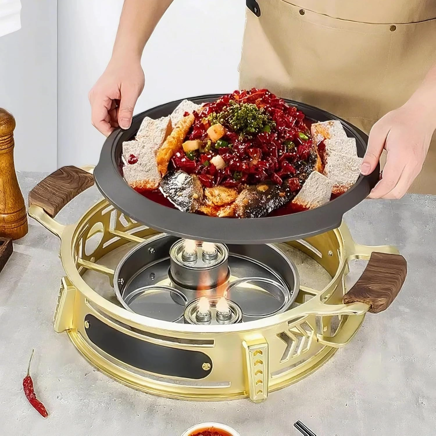 13-Inch/34cm Aluminum Alloy Frying Pan, Double Handle Grilled Fish Baking Tray, Hot Pot with Lid(BK-DB,26cm)