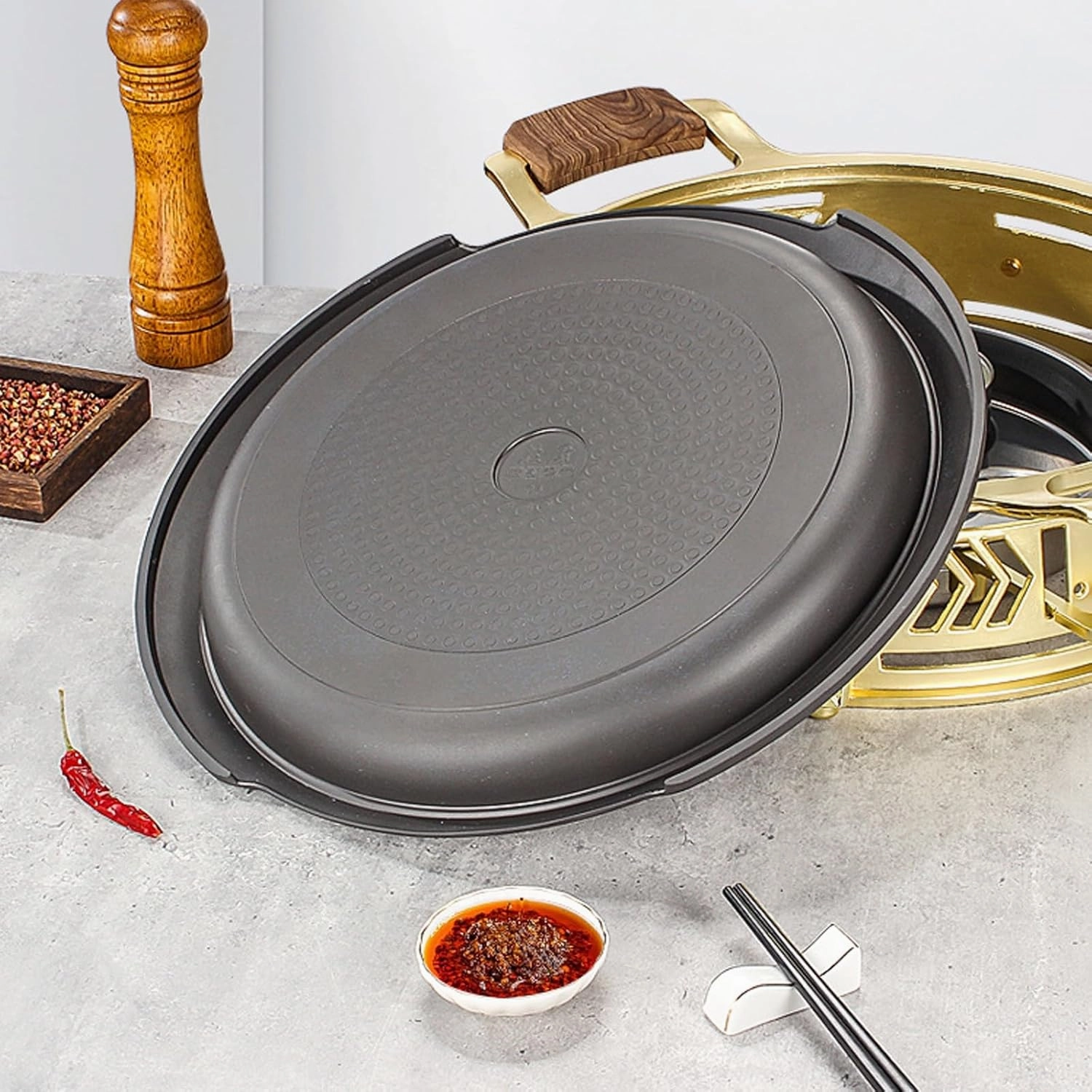13-Inch/34cm Aluminum Alloy Frying Pan, Double Handle Grilled Fish Baking Tray, Hot Pot with Lid(BK-DB,26cm)