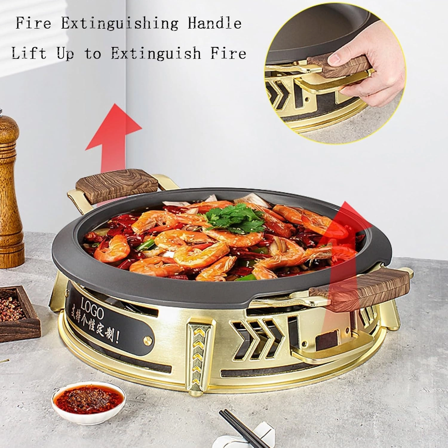 13-Inch/34cm Aluminum Alloy Frying Pan, Double Handle Grilled Fish Baking Tray, Hot Pot with Lid(BK-DB,26cm)
