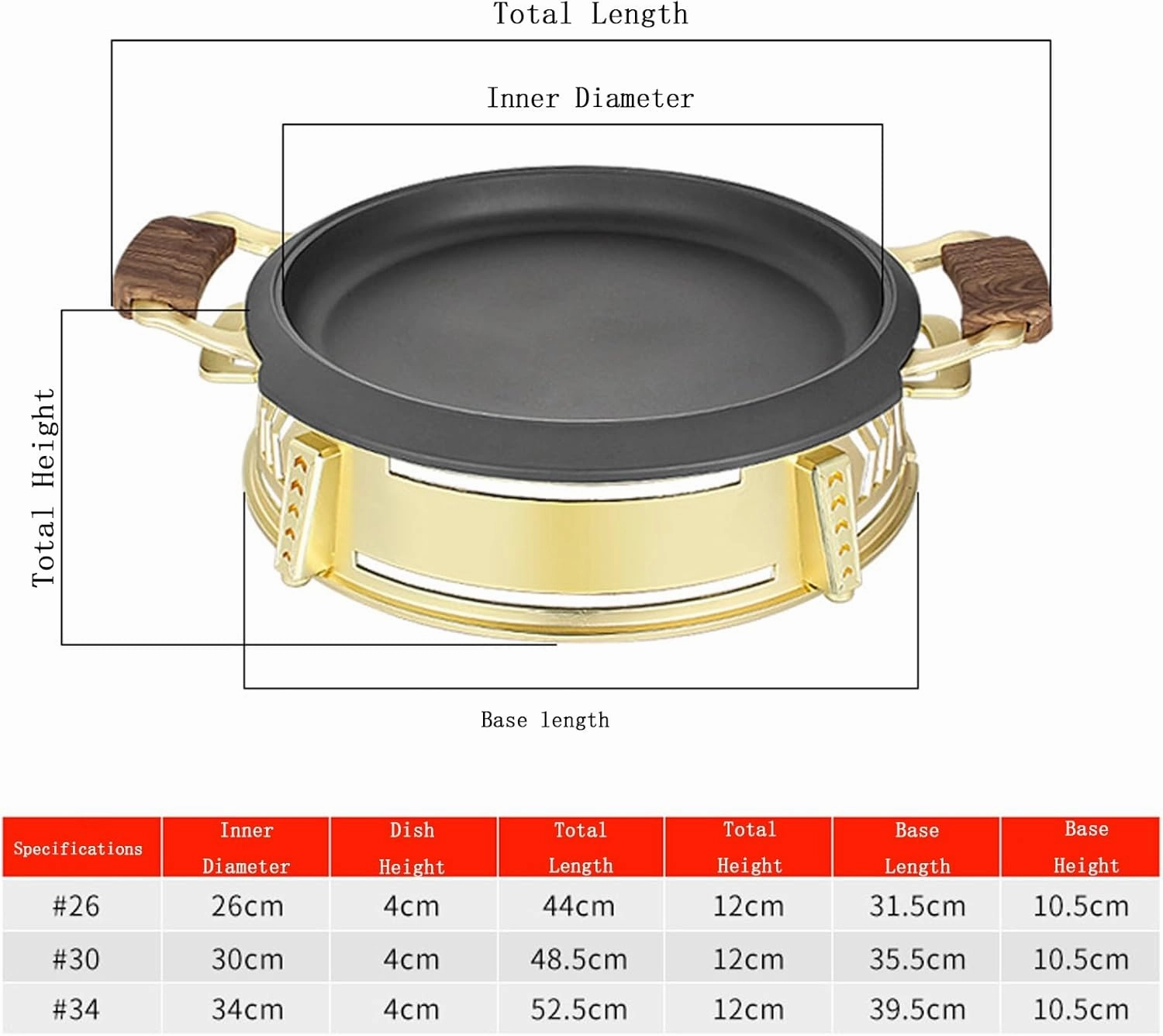13-Inch/34cm Aluminum Alloy Frying Pan, Double Handle Grilled Fish Baking Tray, Hot Pot with Lid(BK-DB,26cm)