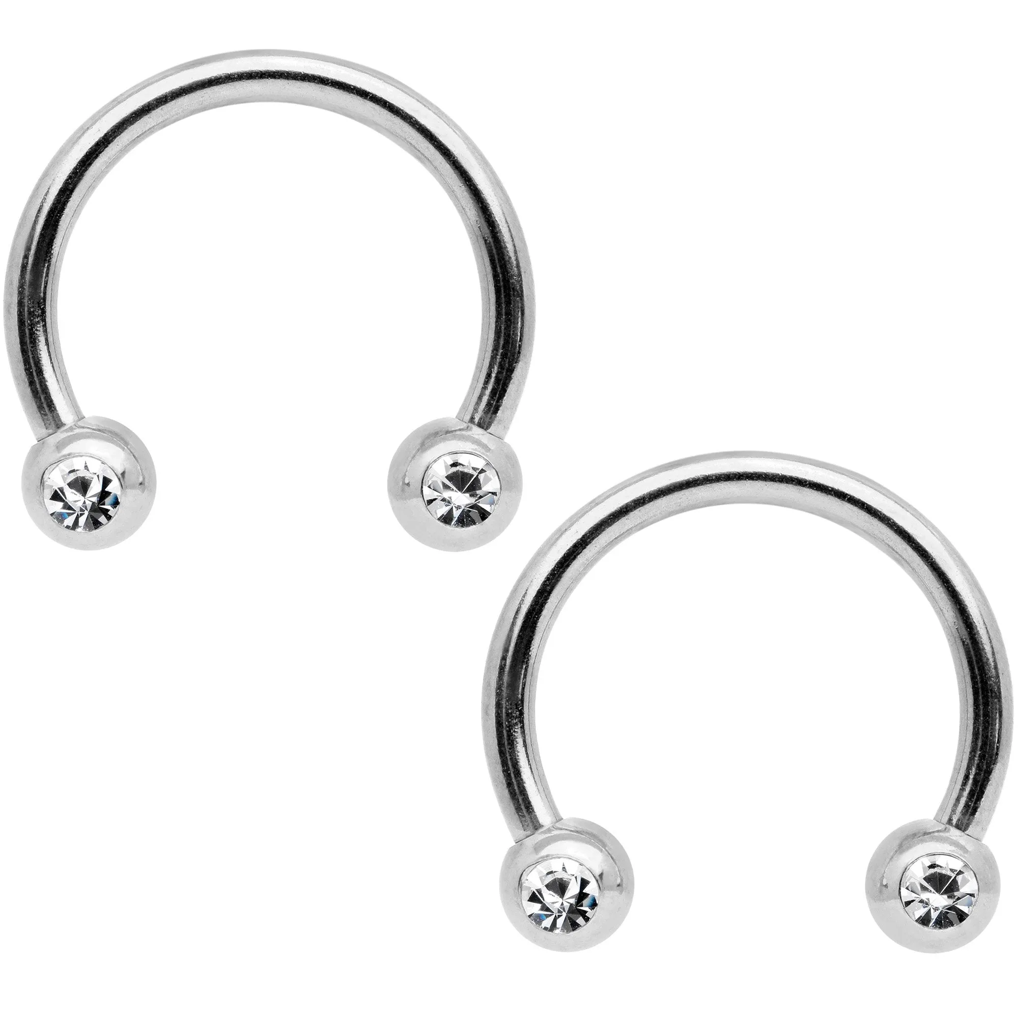 14 Gauge 9/16 Clear Gem Sun Moon Horseshoe Barbell Nipple Ring Set