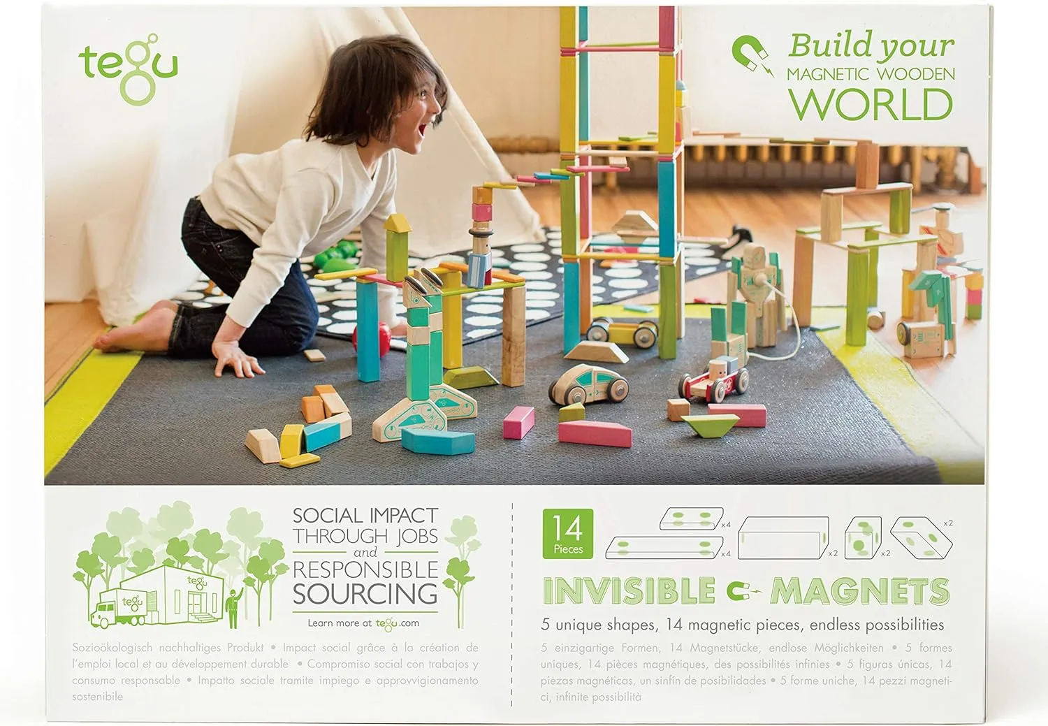 14 Piece Tegu Magnetic Wooden Block Set, Sunset