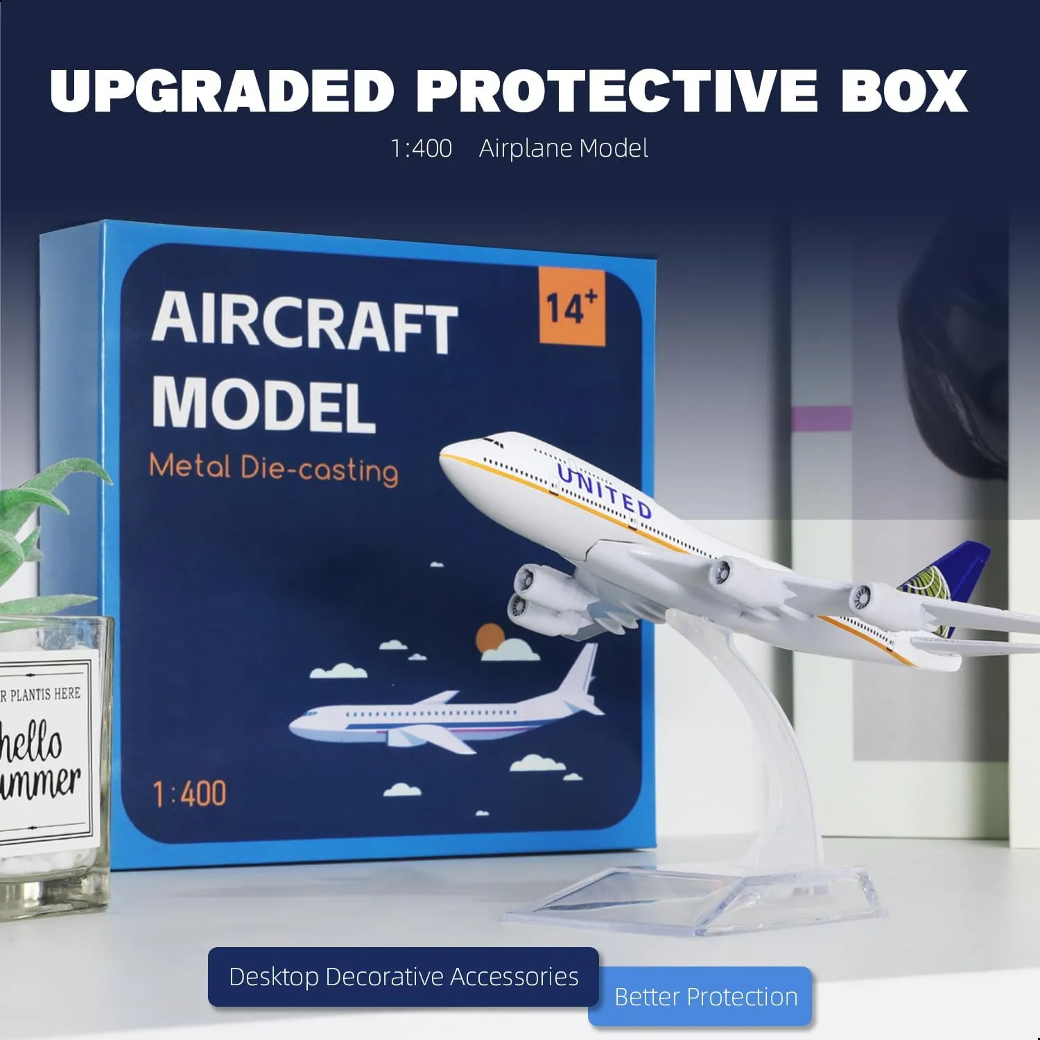 1/400 United Plane 747 Model -Diecast Metal Airplanes Model kit with Stand (6 inches) Boeing 747 Airlines Model Plane for Aviation Enthusiasts Gift, Desktop Display Decorations