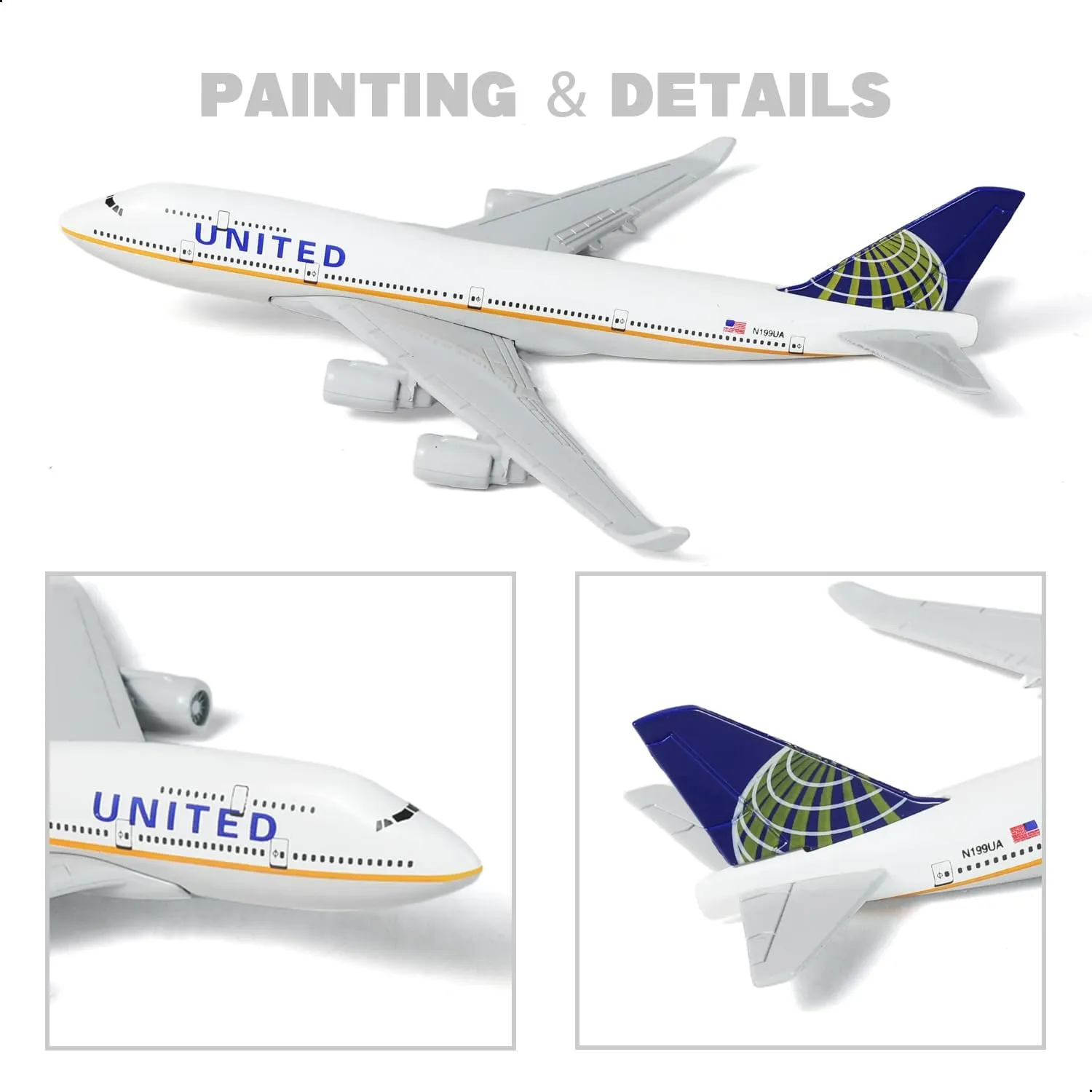 1/400 United Plane 747 Model -Diecast Metal Airplanes Model kit with Stand (6 inches) Boeing 747 Airlines Model Plane for Aviation Enthusiasts Gift, Desktop Display Decorations