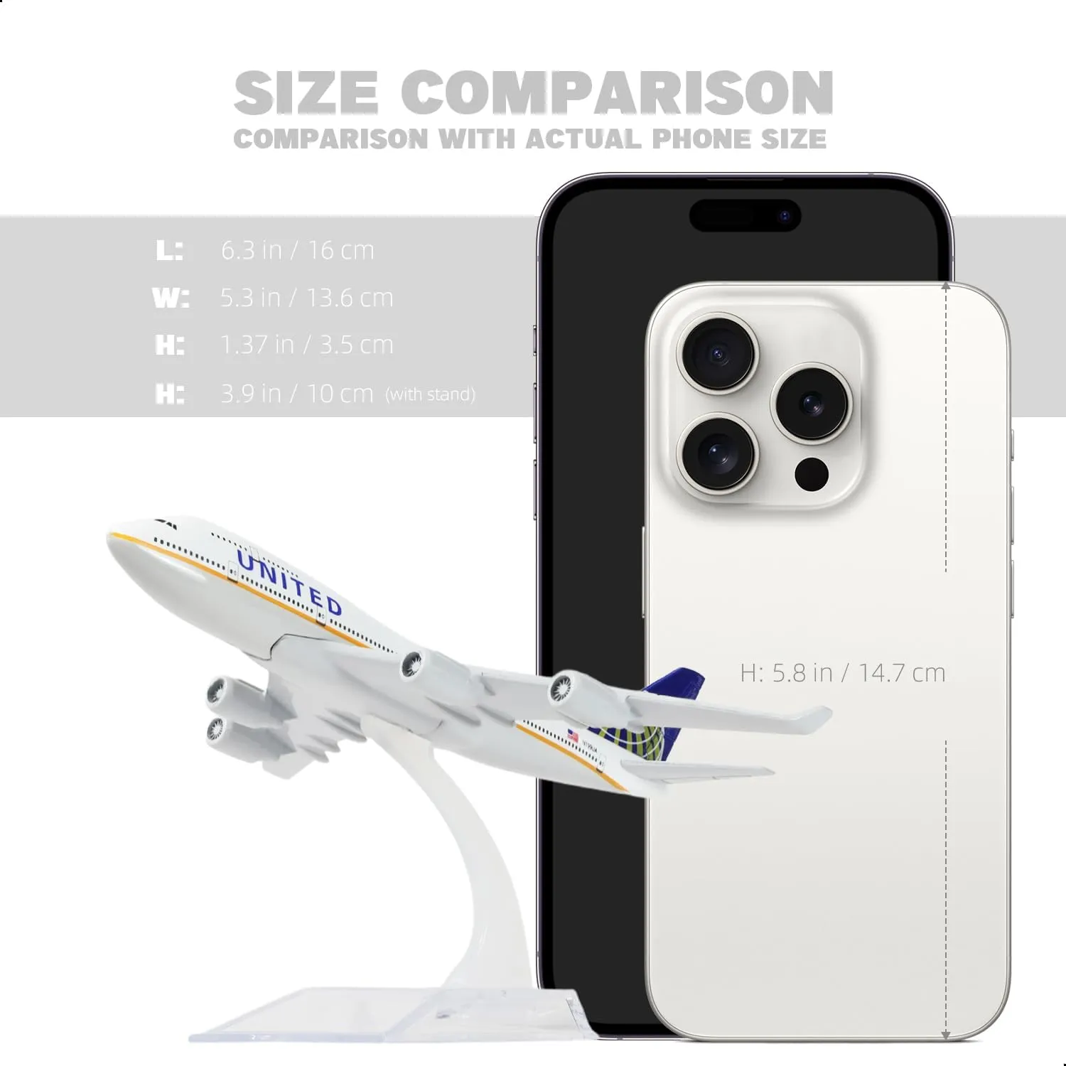 1/400 United Plane 747 Model -Diecast Metal Airplanes Model kit with Stand (6 inches) Boeing 747 Airlines Model Plane for Aviation Enthusiasts Gift, Desktop Display Decorations